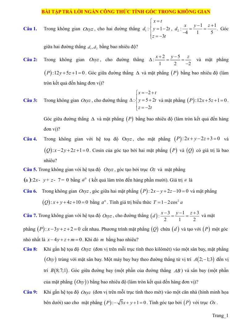 20 Câu Trả Lời Ngắn Công Thức Tính Góc Trong Không Gian