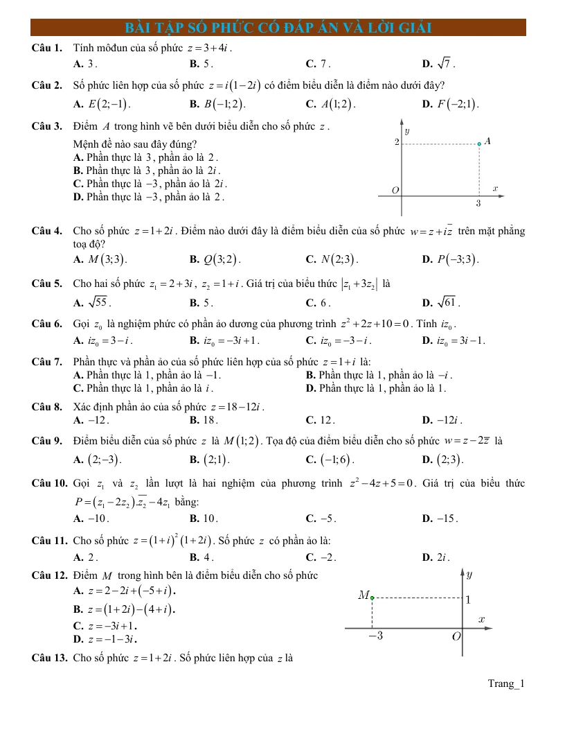 50 Câu Trắc Nghiệm Số Phức