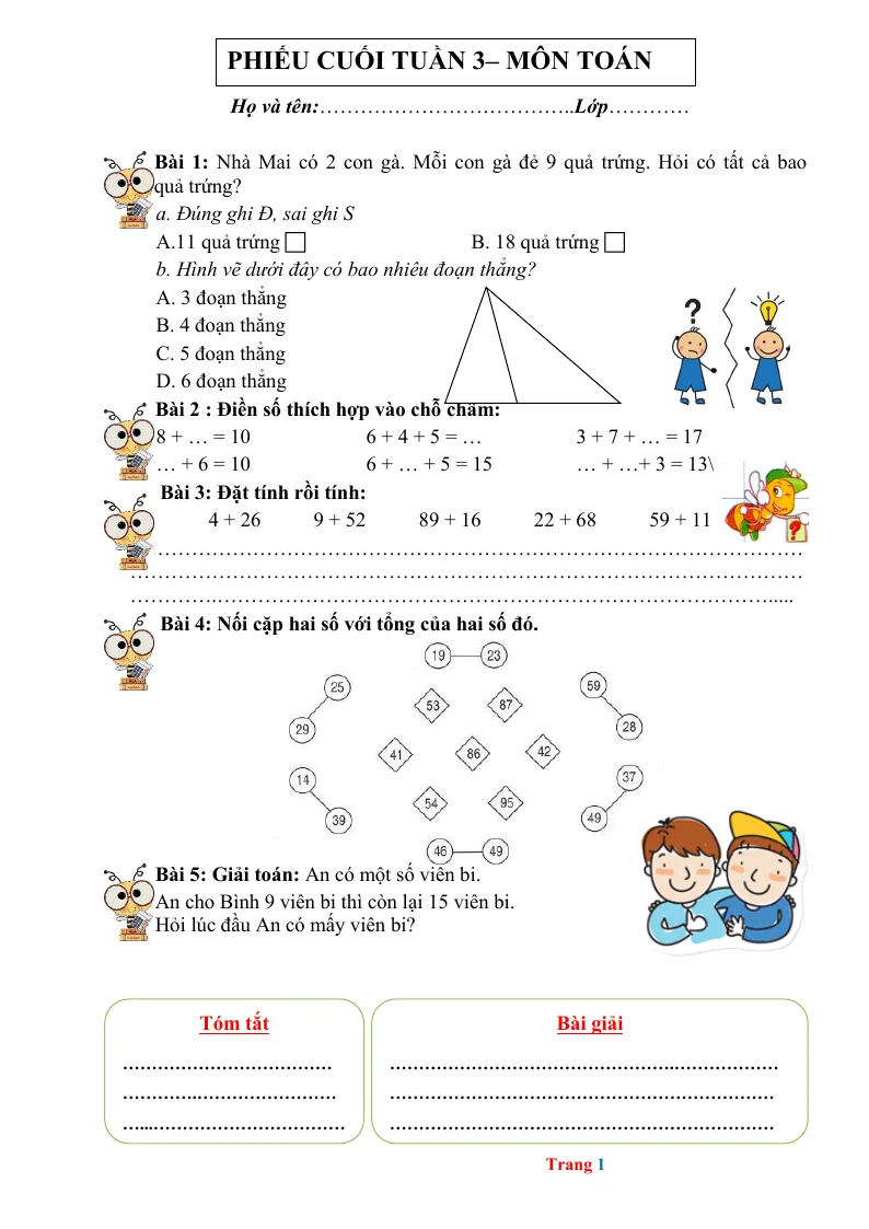 Phiếu Cuối Tuần Toán 2 Tuần 3