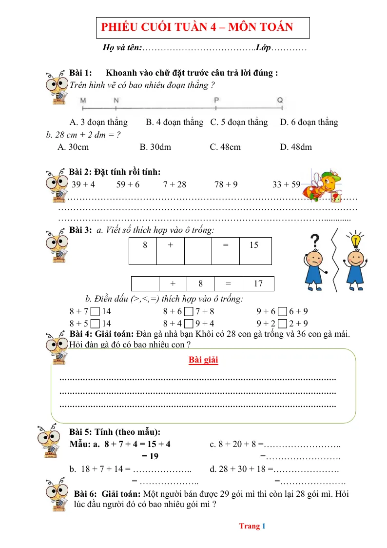 Phiếu Cuối Tuần Toán 2 Tuần 4
