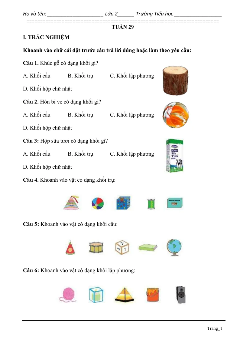 Phiếu Cuối Tuần Toán 2 Tuần 29