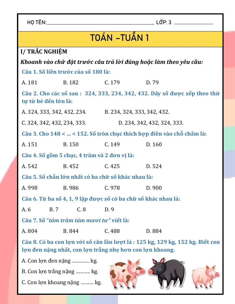 Bài Tập Cuối Tuần Toán Lớp 3 Cả Năm