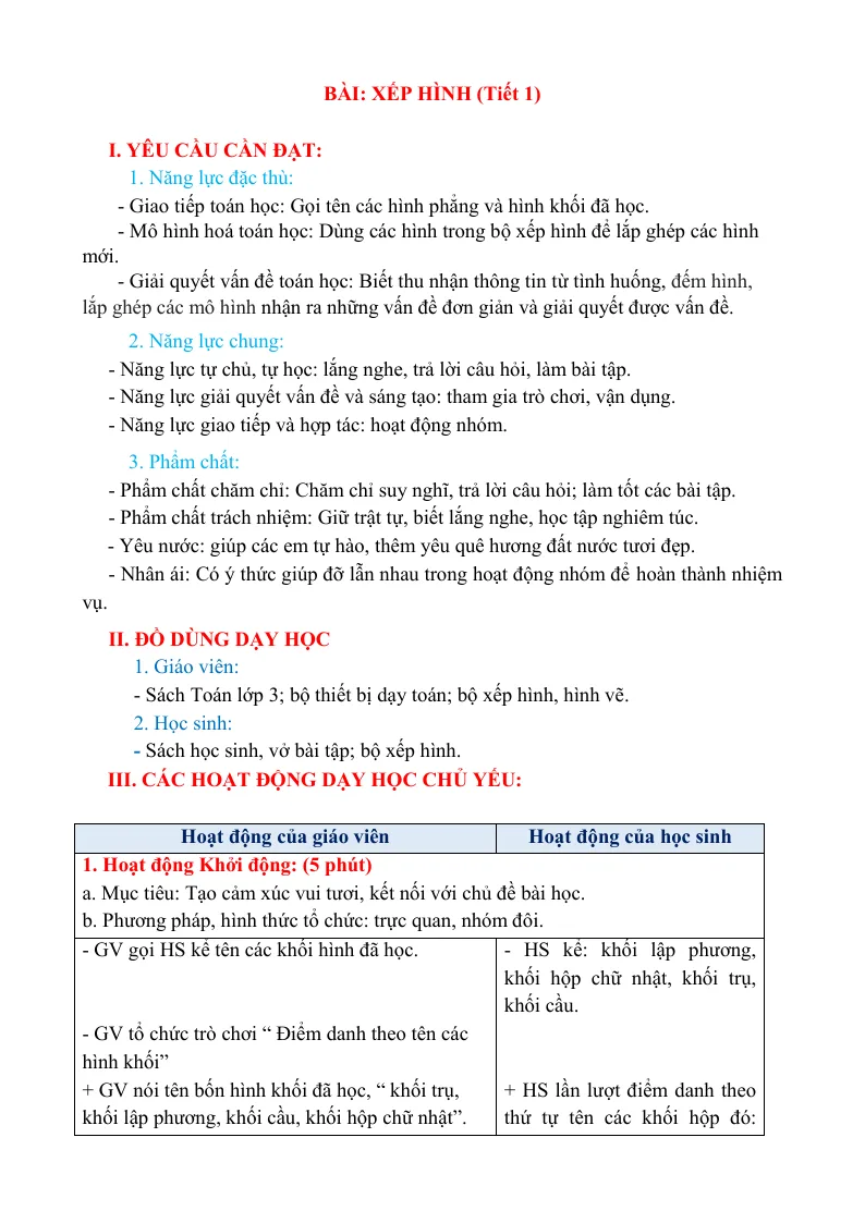 Giáo Án Toán 3 Bài Xếp Hình Sách CTST
