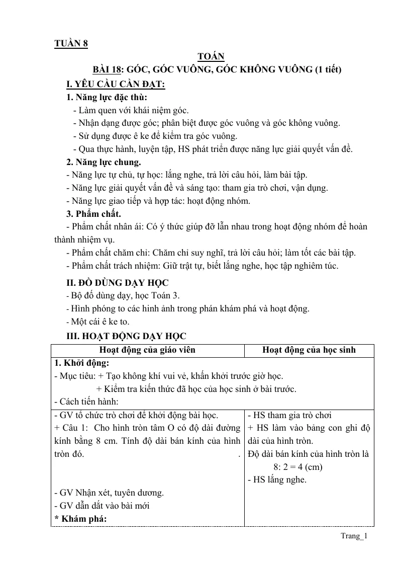 Giáo Án Toán 3 Tuần 8