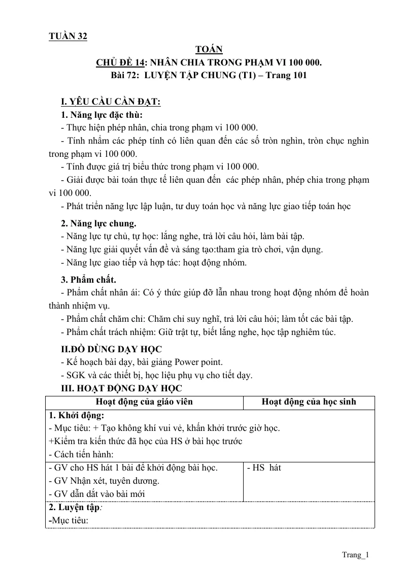 Giáo Án Toán 3 Tuần 32 File