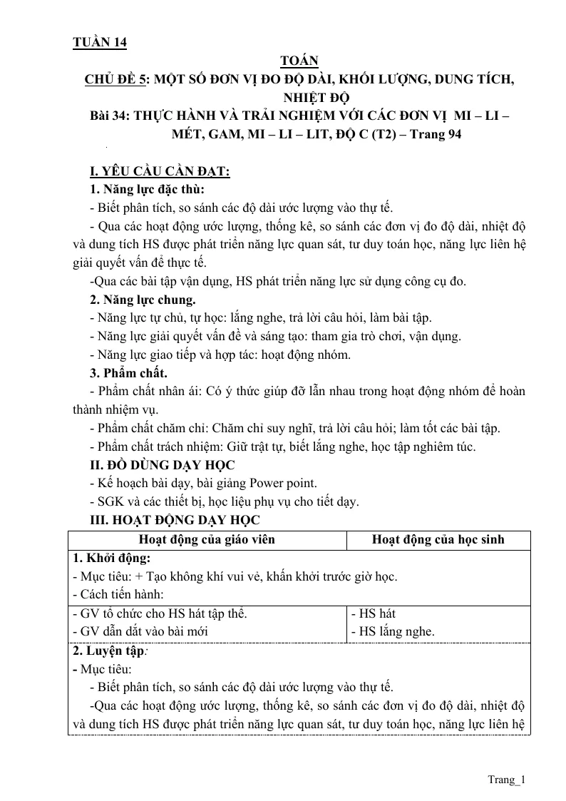 Giáo Án Toán 3 Tuần 14