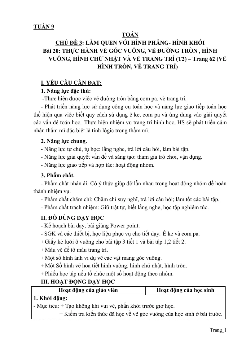 Giáo Án Toán 3 Tuần 9