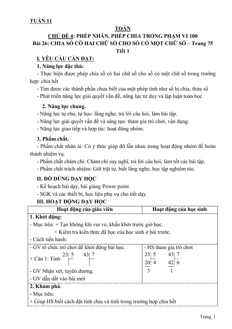 Giáo Án Toán 3 Tuần 11