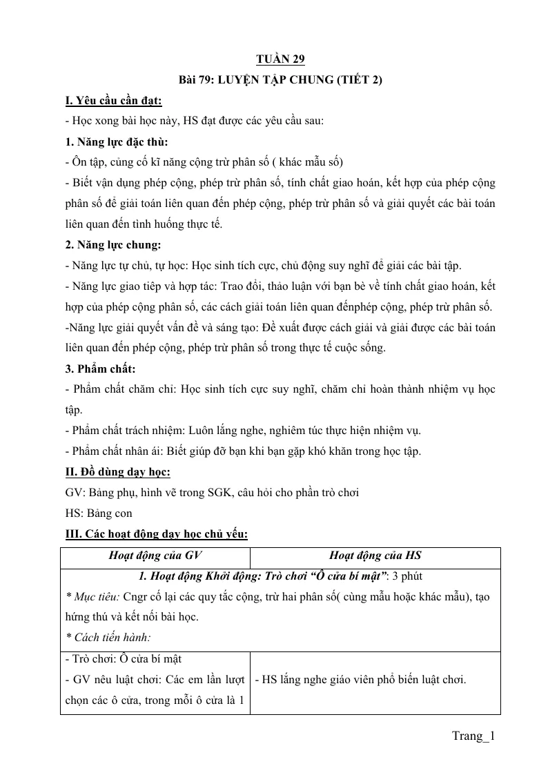 Giáo Án Môn Toán Lớp 4 Tuần 29