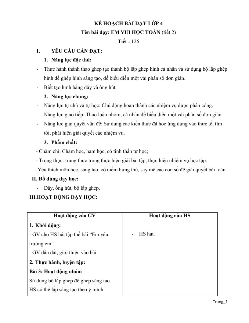 Giáo Án Môn Toán Lớp 4 Tuần 26
