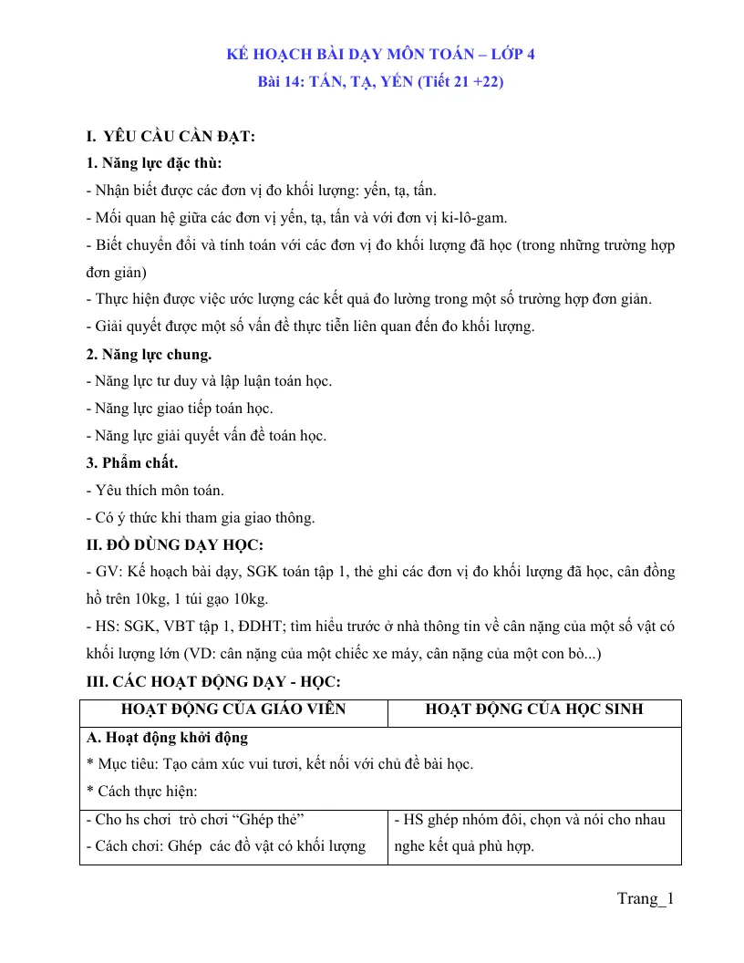 Giáo Án Môn Toán Lớp 4 Tuần 5