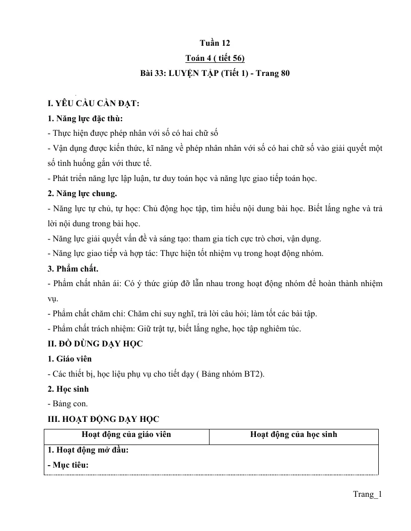 Giáo Án Môn Toán Lớp 4 Tuần 12