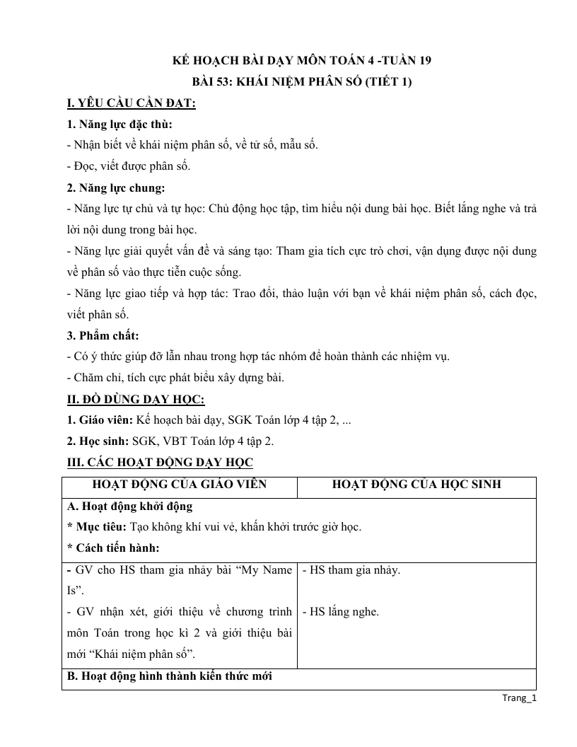 Giáo Án Môn Toán Lớp 4 Tuần 19