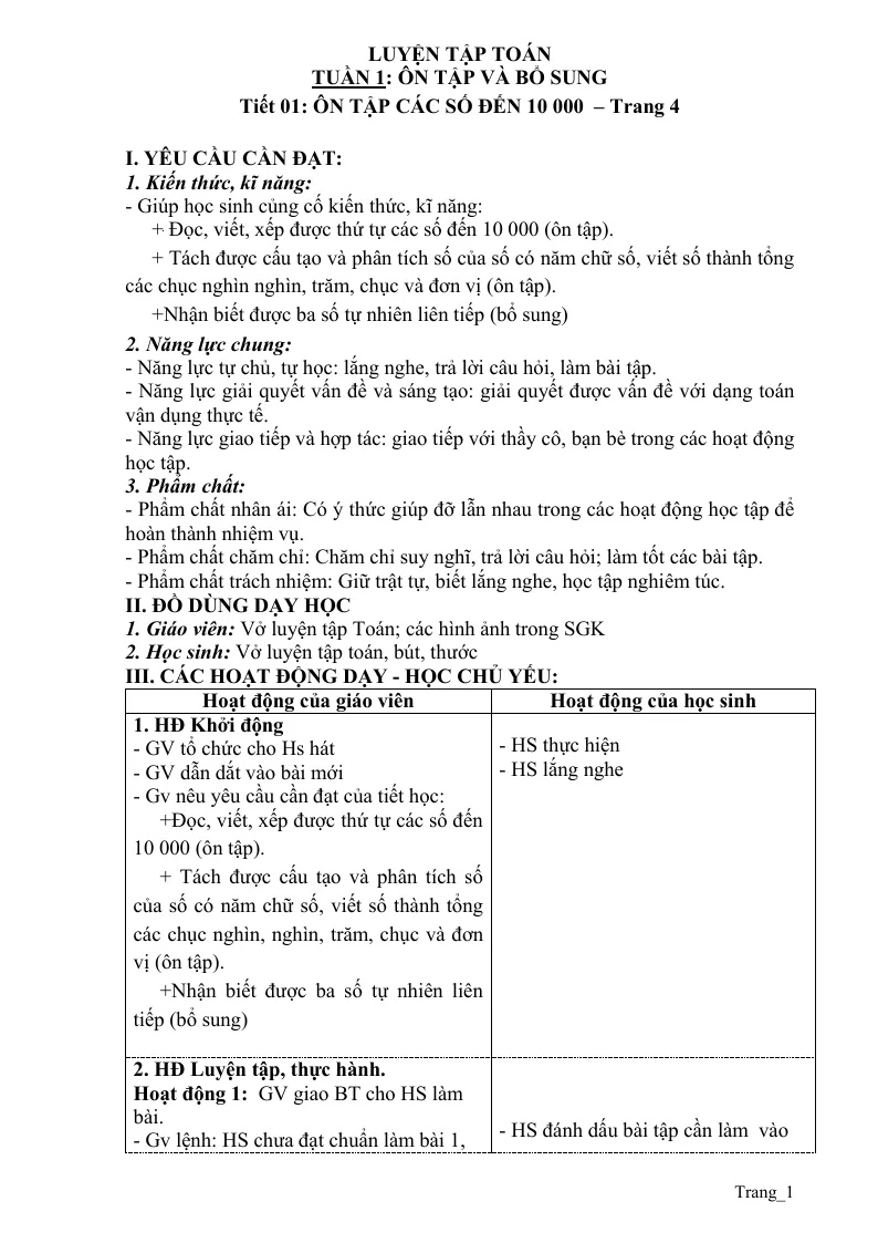 Giáo Án Toán 4 Hai Buổi Học Kỳ 1 Phương Pháp Mới