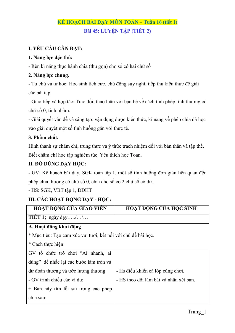Giáo Án Môn Toán Lớp 4 Tuần 16