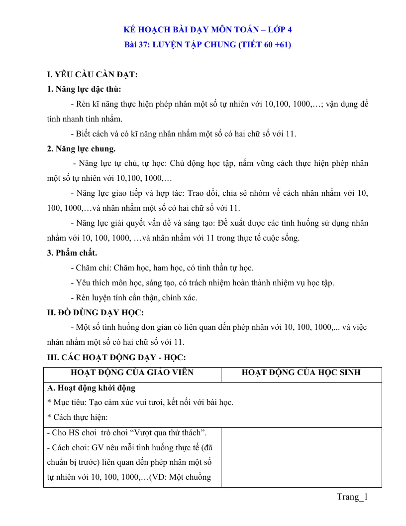 Giáo Án Môn Toán Lớp 4 Tuần 13