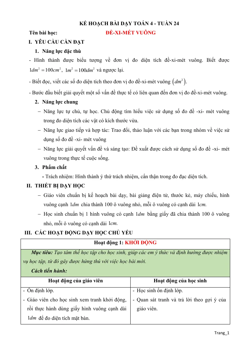 Giáo Án Môn Toán Lớp 4 Tuần 24