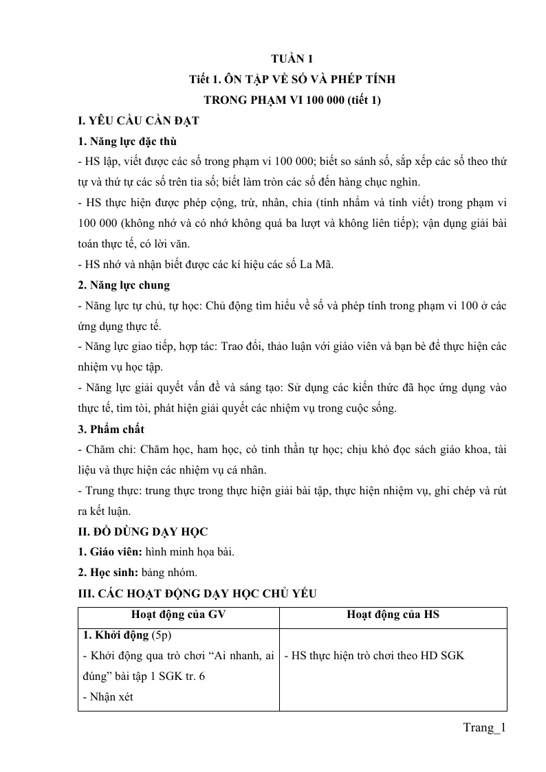 Giáo Án Môn Toán Lớp 4 Tuần 1