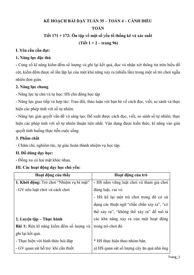 Giáo Án Môn Toán Lớp 4 Tuần 35