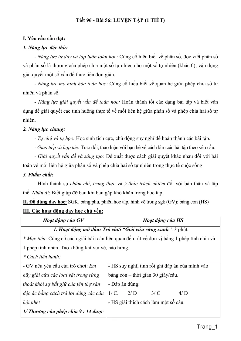 Giáo Án Môn Toán Lớp 4 Tuần 20