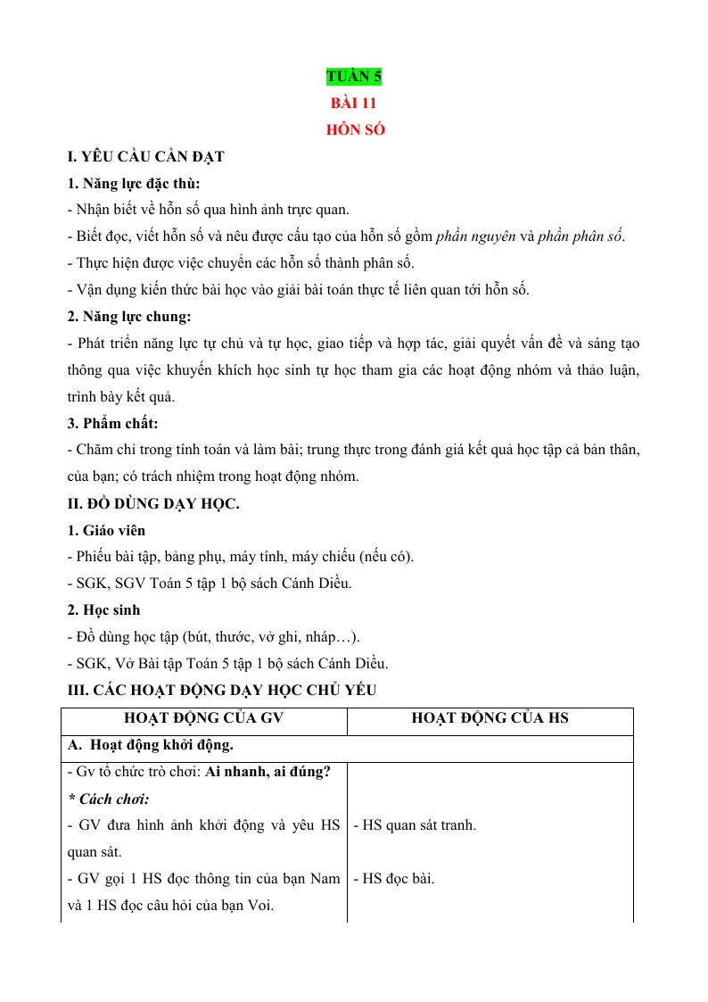 Giáo Án Môn Toán Lớp 5 Tuần 5