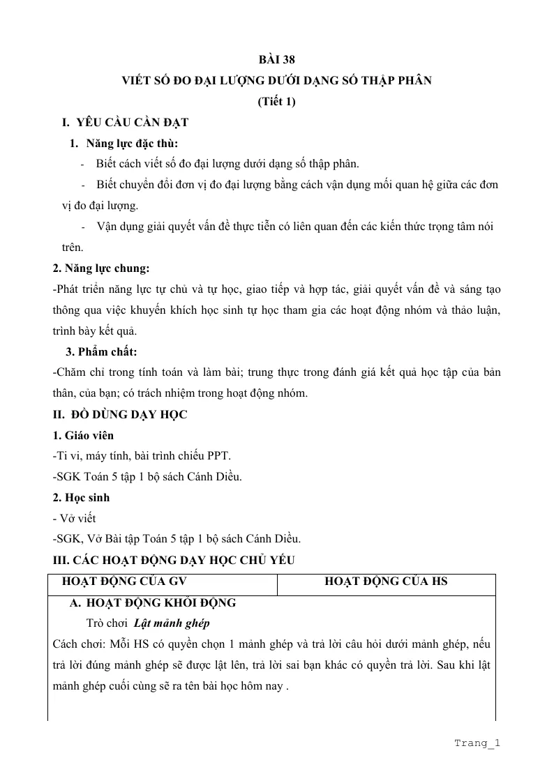 Giáo Án Môn Toán Lớp 5 Tuần 14