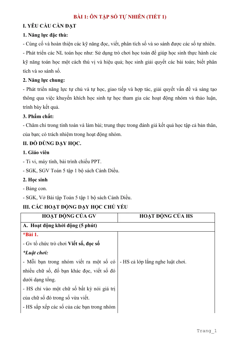Giáo Án Môn Toán Lớp 5 Tuần 1