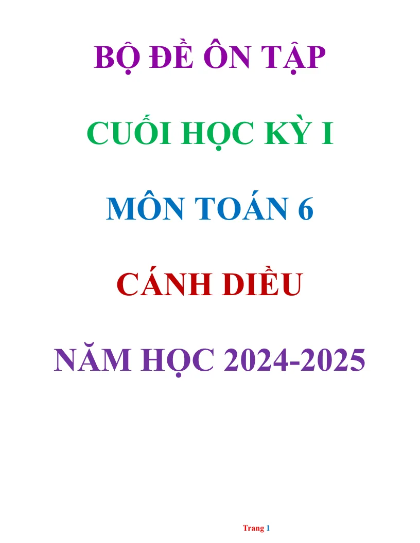 30 Đề Kiểm Tra Cuối Học Kỳ 1 Toán 6 2024 - 2025