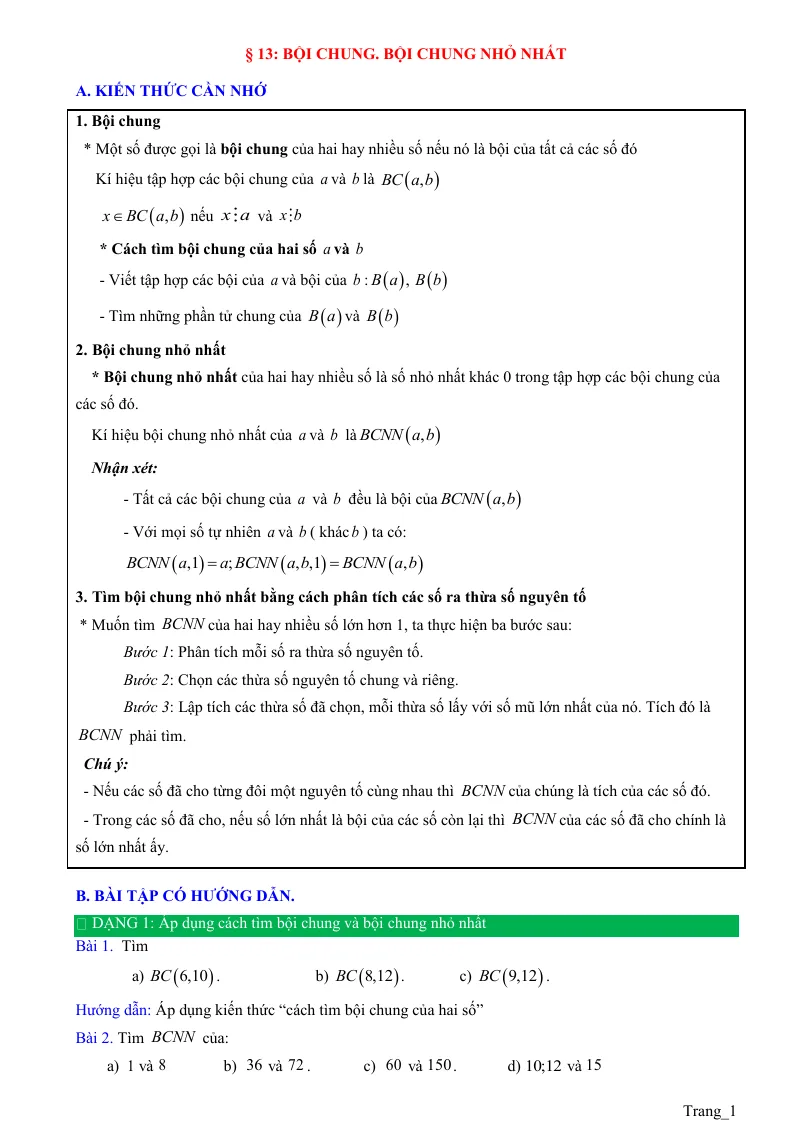 Phương Pháp Giải Bài 13 Bội Chung Bội Chung Nhỏ Nhất Toán 6