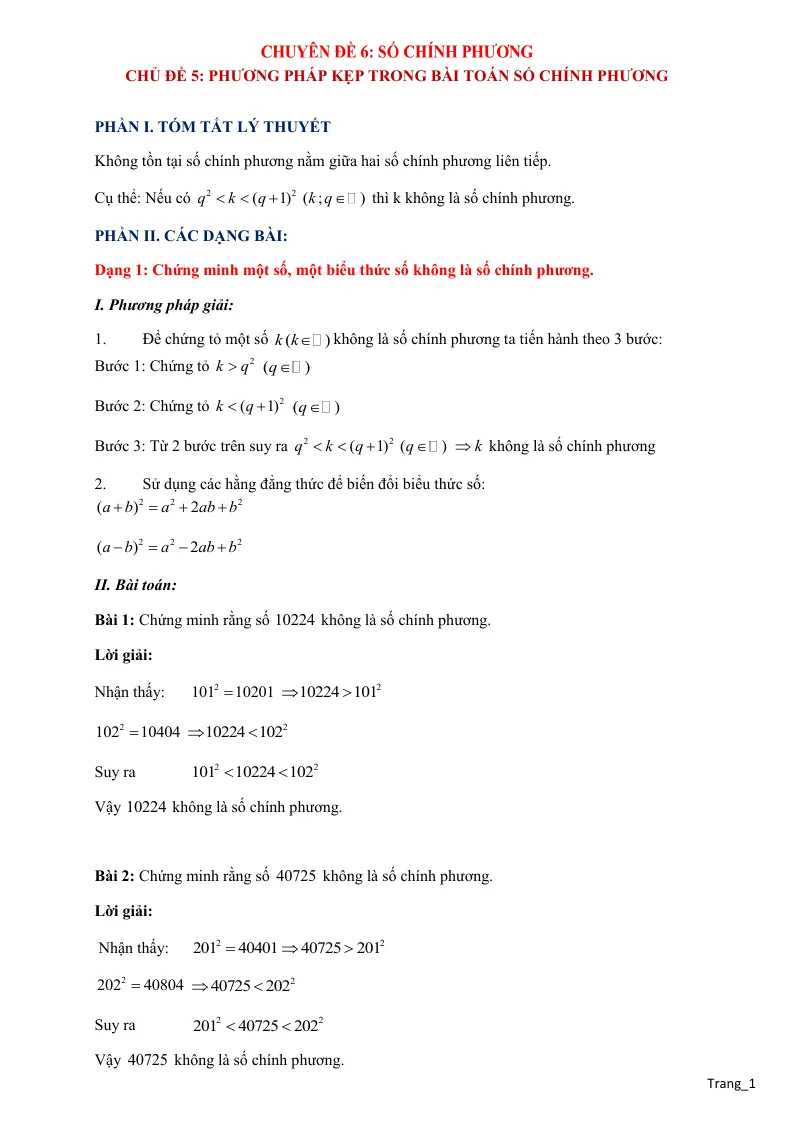 Phương Pháp Kẹp Trong Bài Toán Số Chính Phương