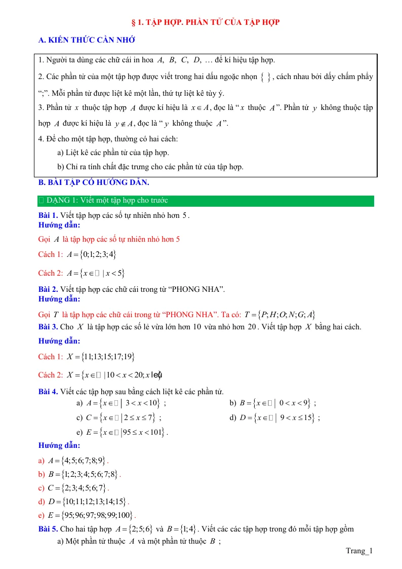 Các Dạng Toán Tập Hợp Phần Tử Toán 6