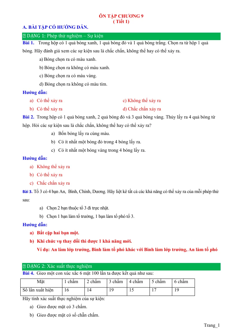 Phương Pháp Giải Bài Tập Ôn Chương Một Số Yếu Tố Xác Suất Toán 6