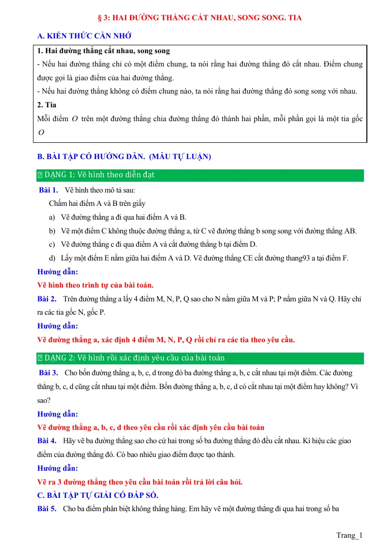 Phương Pháp Giải Bài 3 Hai Đường Thẳng Cắt Nhau Song Song Toán 6 CTST