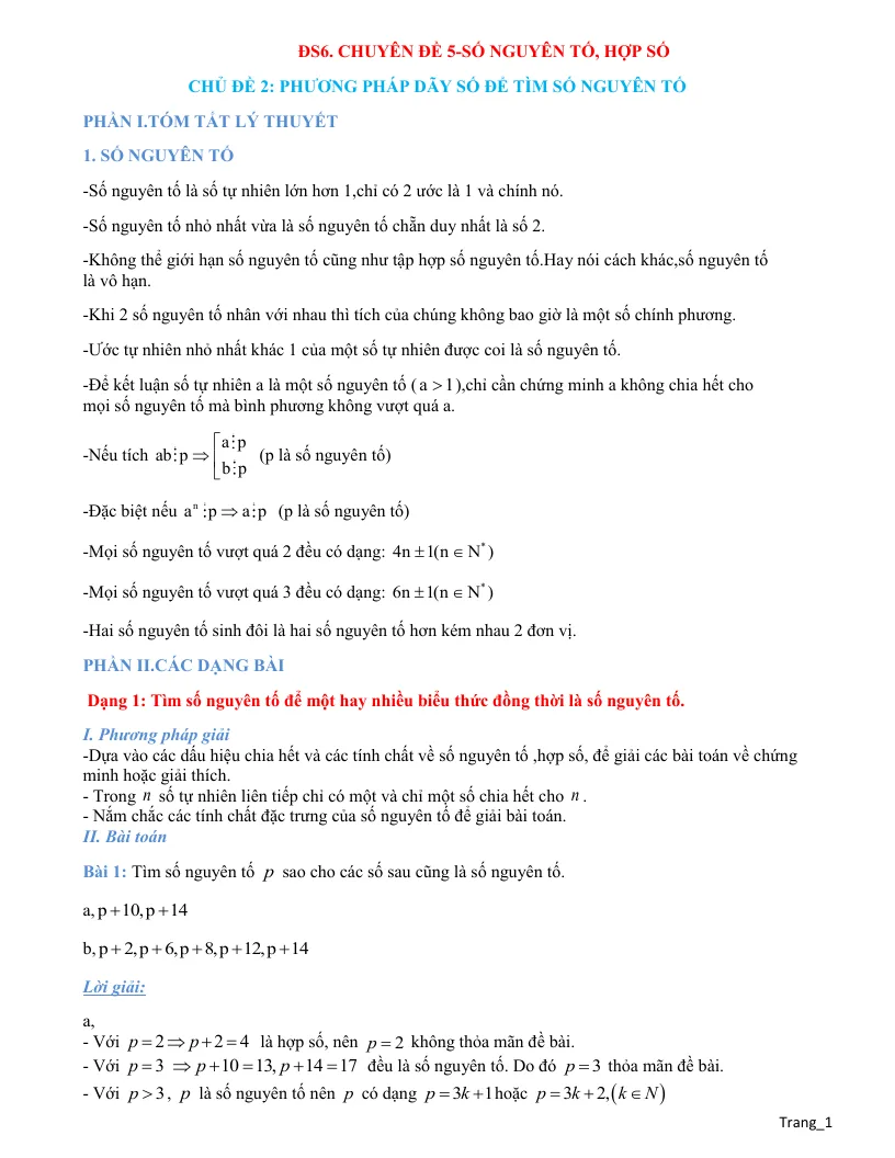 Luyện Thi HSG Toán 6 Chủ Đề: Phương Pháp Dãy Số Để Tìm Số Nguyên Tố