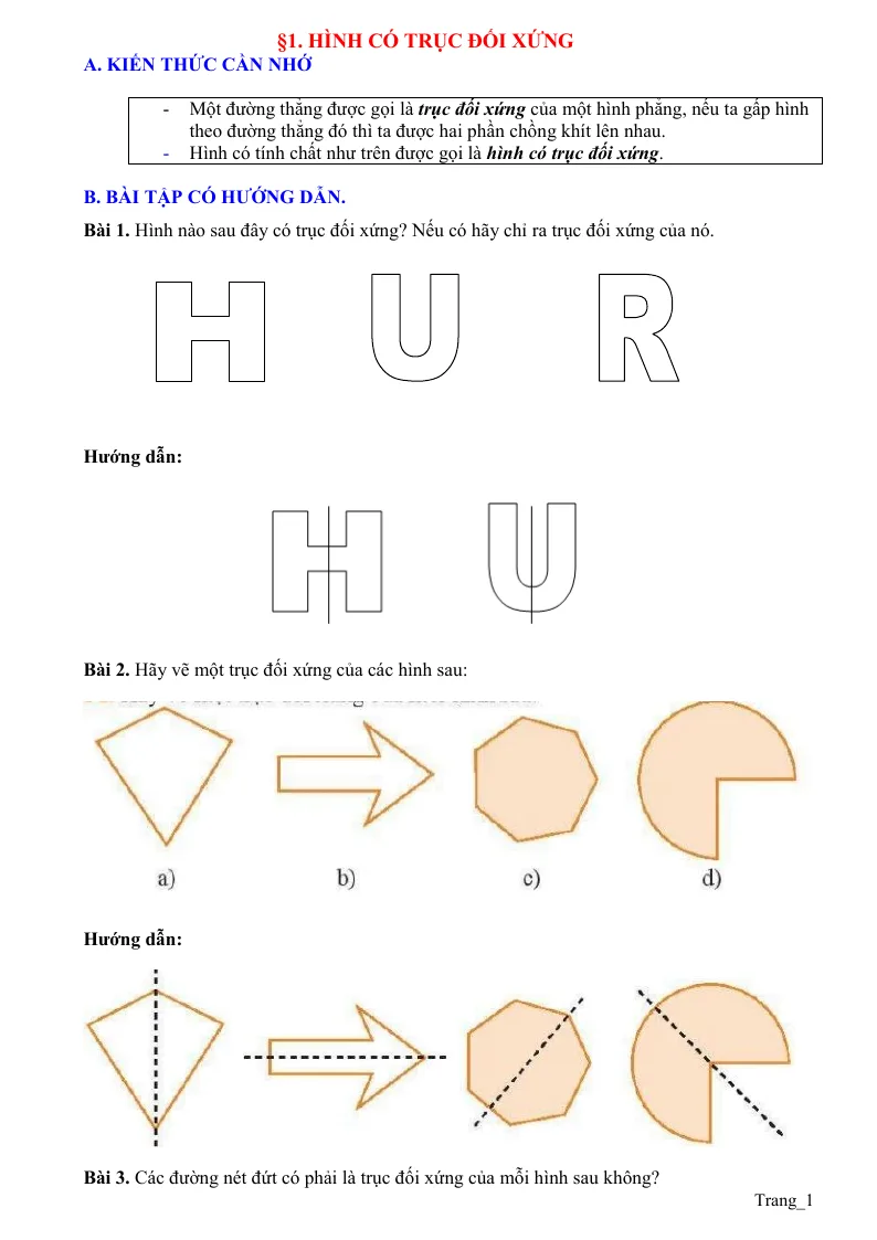 Phương Pháp Giải Bài 1 Hình Có Trục Đối Xứng Toán 6 CTST