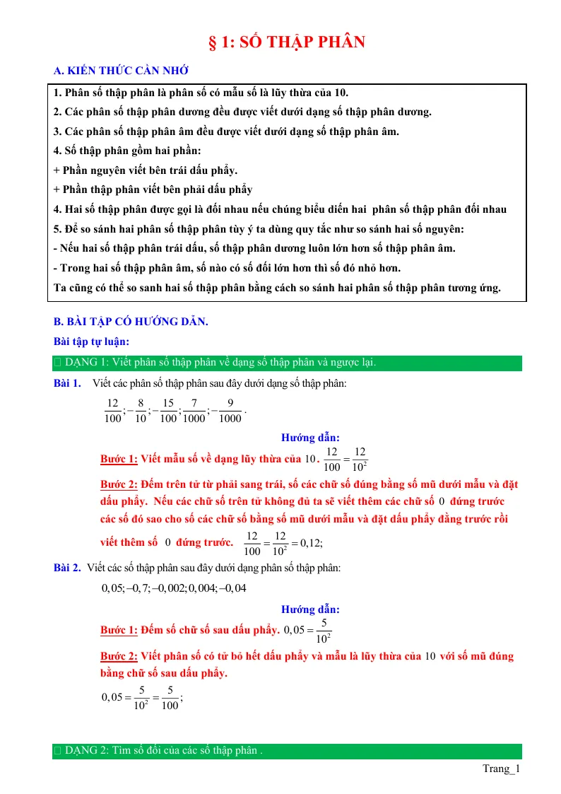 Phương Pháp Giải Bài 1 Số Thập Phân Toán 6