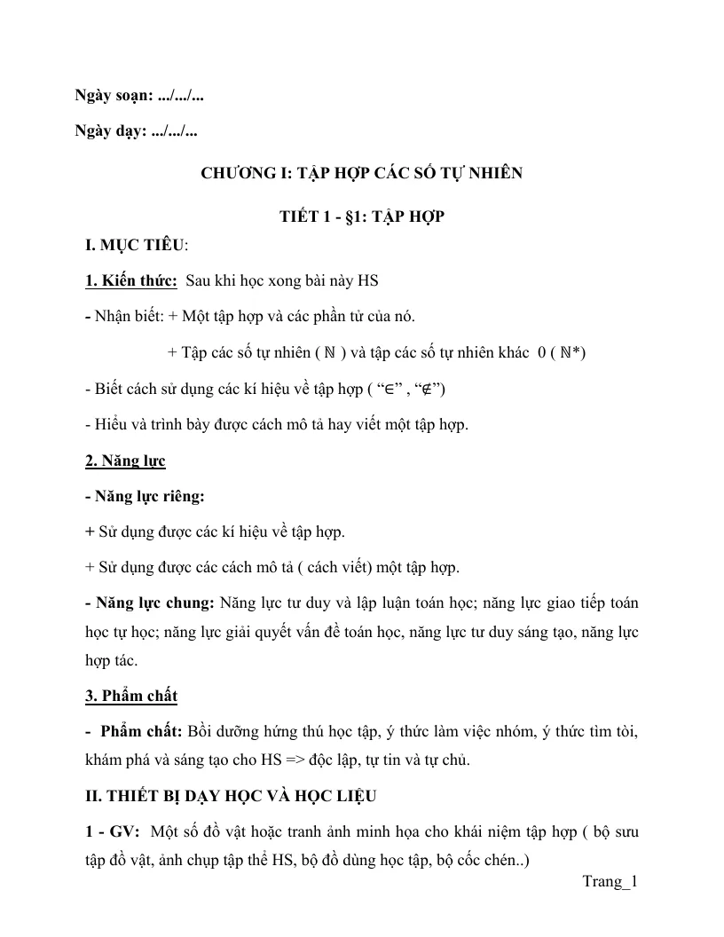 Giáo Án Toán Lớp 6 Kì 1 Theo Công Văn 5512 - Bộ 3