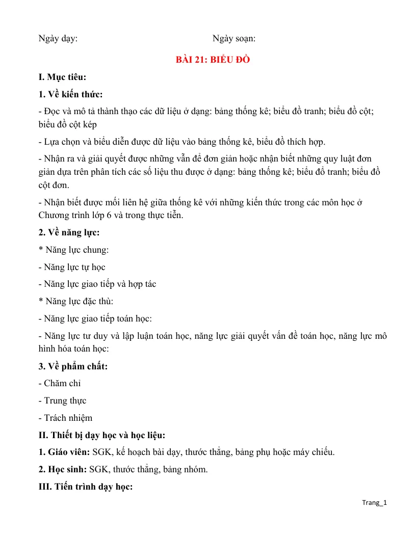 Giáo Án Dạy Thêm Toán 6 Biểu Đồ