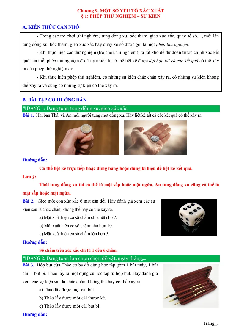 Phương Pháp Giải Bài 1 Phép Thử Nghiệm Sự Kiện Toán 6