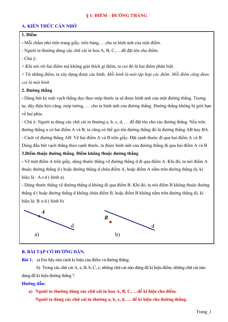 Phương Pháp Giải Bài 1 Điểm Đường Thẳng Toán 6 CTST