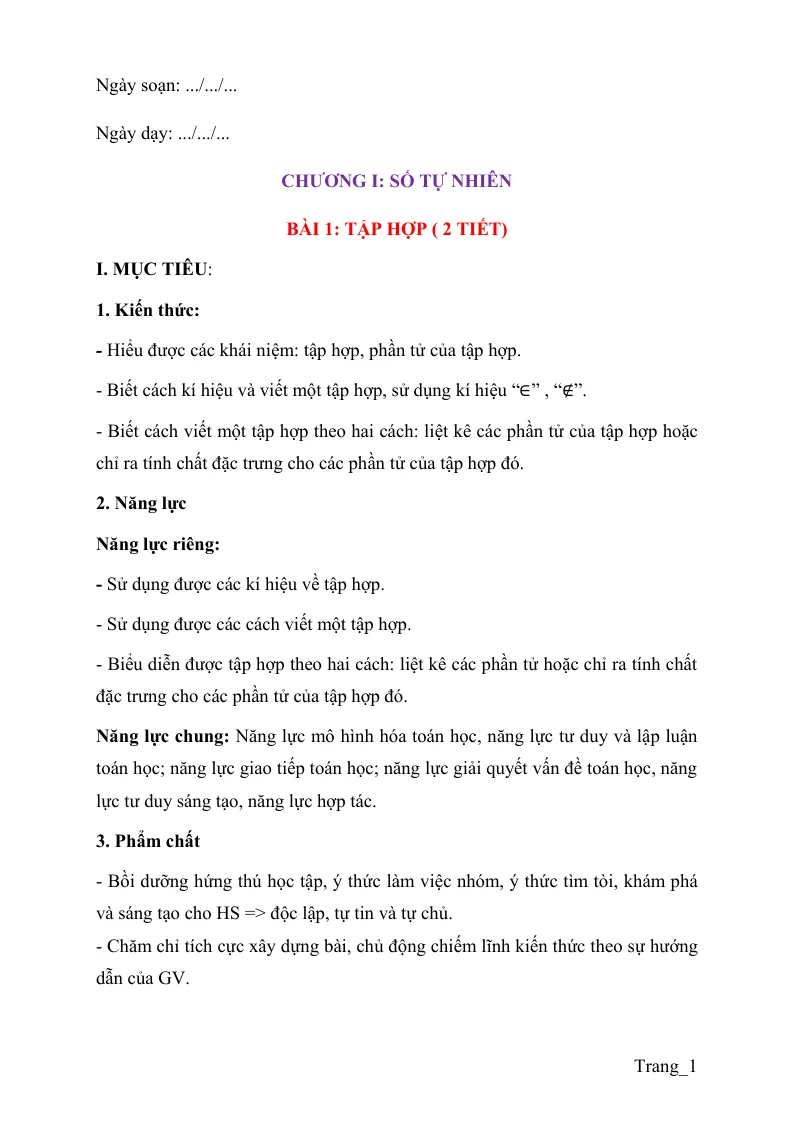 Giáo Án Số Học 6 Học Kỳ 1 Theo Công Văn 5512 File