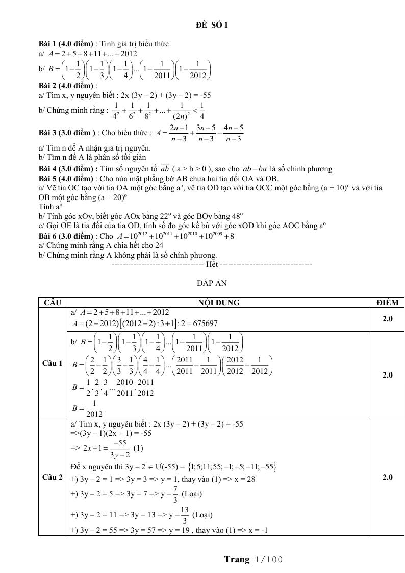 Tổng hợp 65 đề thi học sinh giỏi toán 6