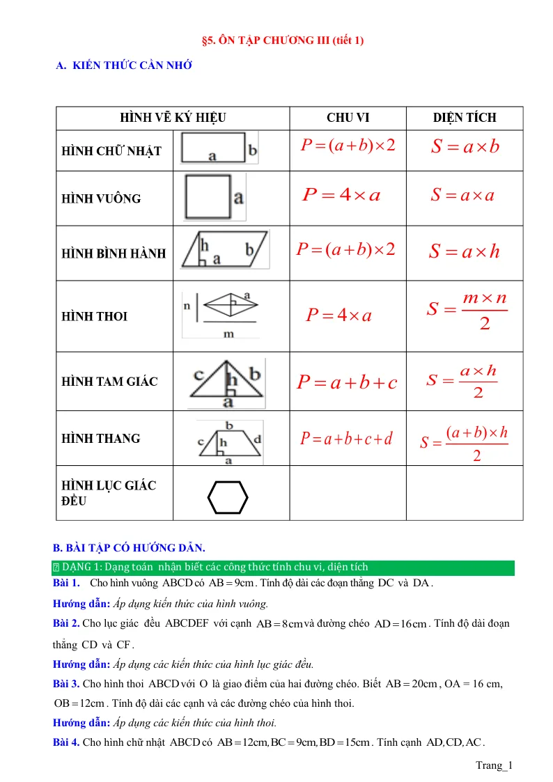 Phương Pháp Giải Bài Tập Ôn Chương 3 Các Hình Phẳng Trong Thực Tiễn Toán 6