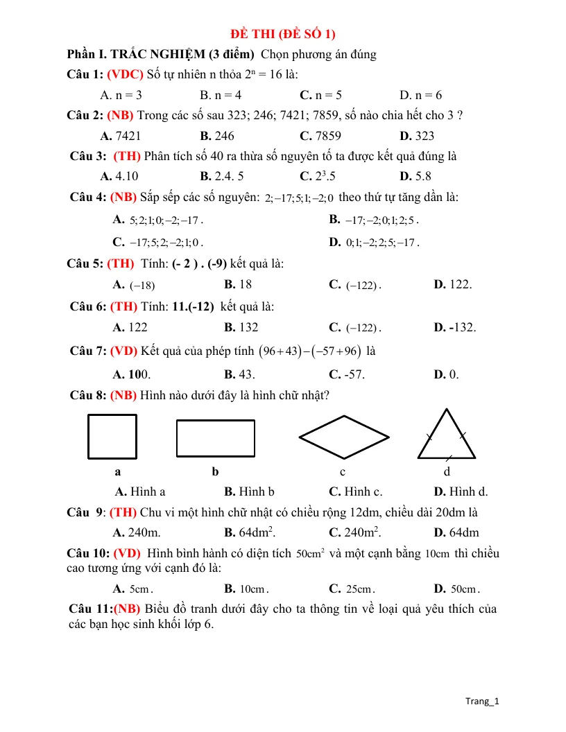 Bộ Đề Ôn Tập HK1 Toán 6