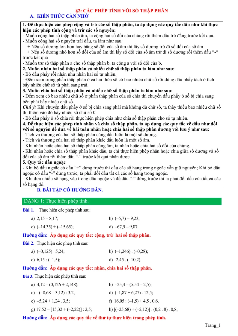 Phương Pháp Giải Bài 2 Các Phép Tính Với Số Thập Phân Toán 6