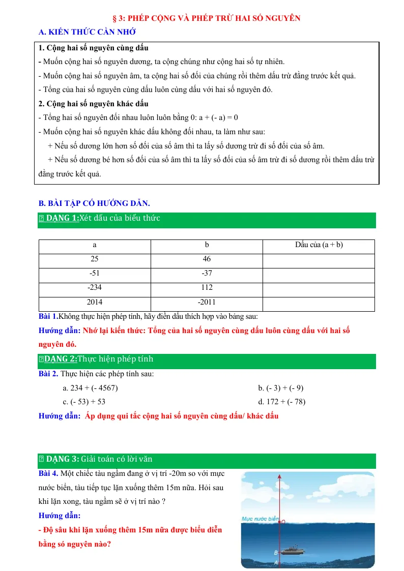 Phương Pháp Giải Bài 3 Phép Cộng Và Phép Trừ Hai Số Nguyên Toán 6