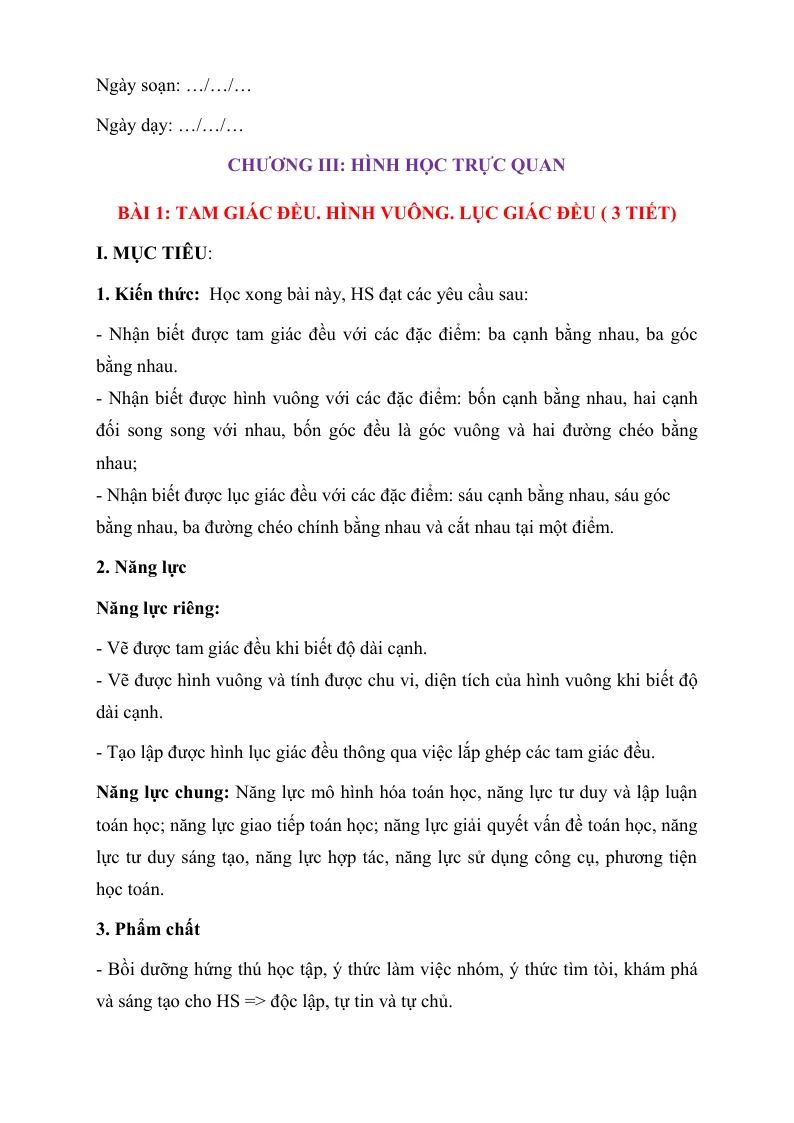 Giáo Án Hình Học 6 Học Kỳ 1 Theo Công Văn 5512