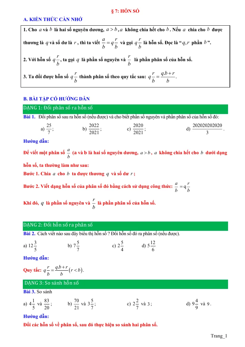 Phương Pháp Giải Bài 7 Hỗn Số Toán 6