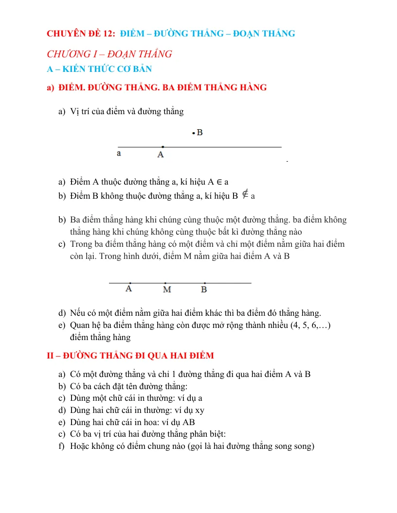 Chuyên Đề BD HSG Toán 6: Điểm - Đường Thẳng - Đoạn Thẳng
