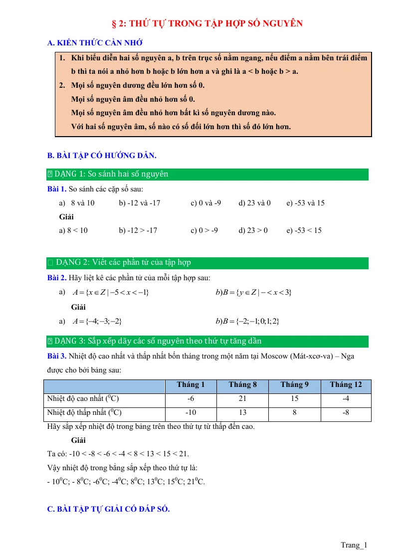 Phương Pháp Giải Bài 2 Thứ Tự Trong Tập Hợp Số Nguyên Toán 6